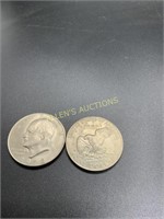 2 1972 EISENHOWER DOLLAR COINS
