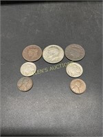 2 LARGE CENTS  2 BUFFALO NICKLES  2 WHEAT PENNIES