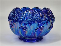 FENTON BLUE CARNIVAL LILY OF THE VALLEY ROSE BOWL