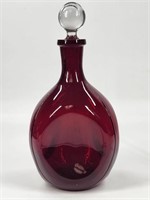 RUBY RED PINCHED GLASS DECANTER