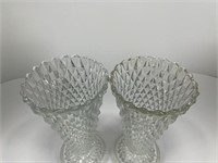 Pair of Vintage Pressed Diamond Glass Vases