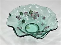 FENTON HAND PAINTED GREEN GLASS BOWL