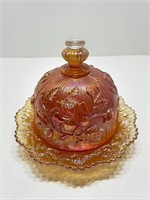 Lustre Rose Carnival Glass Chesse Covered Dish