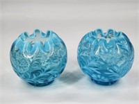 PAIR OF FENTON BLUE OPALESCENT ROSE BOWLS