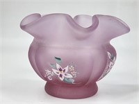 FENTON HAND PAINTED PINK SATIN GLASS FOOTED BOWL