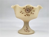FENTON HAND PAINTED SATIN GLASS COMPOTE