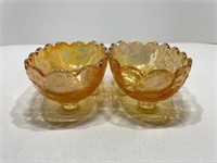 Pair of Oval Amber Canival Glass Footed Bowls