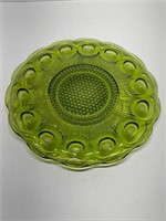 1970s Indiana Green Glass Bubble Scalloped Plate