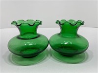 Pair of Anchor Hocking Green Ruffled Vases