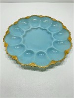 Anchor Hocking Blue Milk Glass Deviled Egg Plate