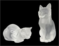 (2) Lalique Crystal Cat Sculptures