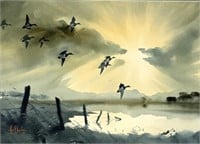 Les C. Kouba "Canvasbacks Arriving" Watercolor