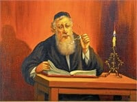 Abraham Straski "Rabbi Reading by Candlelight"