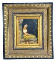 Antique Portrait 'Girl on Sill' Oil on Canvas