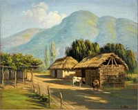 Alfredo Lobos "Ranchos en Calera" Oil on Canvas