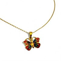 18K Gold Chain & Enameled Butterfly Pendant