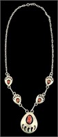 Sterling Silver & Coral 'Bear Paw' Necklace
