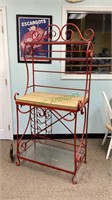 Beautiful red metal bakers rack with block top
