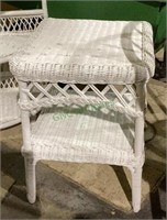 Square white wicker two level end table