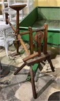 Antique wooden three legged yarn spinning wheel