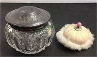 Art deco glass powder jar with married powder