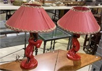 Vintage mid century chalkware table lamps w/exotic