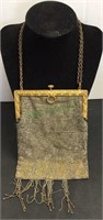 Art deco antique beaded metal purse with gold