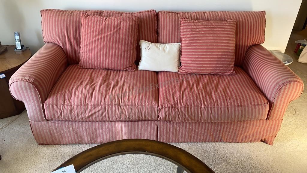 Upholstered Striped Sofa 85 inches wide 40 inches