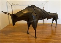 Metal Bull Sculpture 18 inches long 8 inches tall