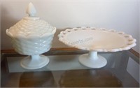 Milk Glass Candy Jar & Compote