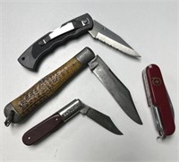 Three pocket knives & Swiss tool