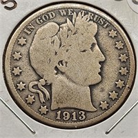 1913-S Barber Half Dollar