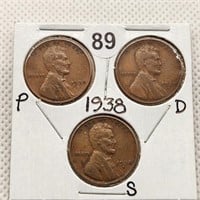 1938 P-D-S Lincoln Cent