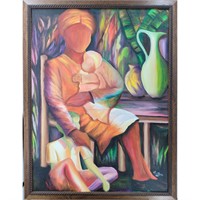 Artist Signed Figural Oil On Canvas