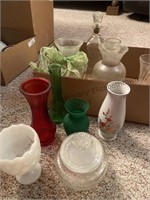 Box lot of vases and covered dish