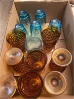 8 Amber glasses and 6 aqua glasses