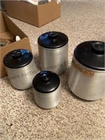Box lot of Vintage canisters ,glass dishes and