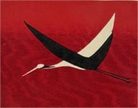 Kawano Kaoru "Crane in Flight" Woodblock Print