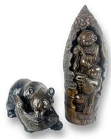 (2) Carved Figures- Bamboo & Wood