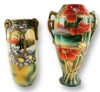 (2) Antique Nippon Earthenware Vase