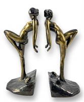 (2) Frankart Standing Lady & Frog Bookends