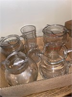 Box of glass pitchers. including Coca-Cola