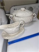 White Ceramic Soup Tureen Vegetable Pattern