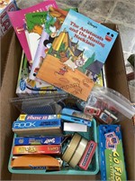 2 box lot board games, children's books, card