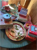 Tote full of very nice Christmas items. Tray from