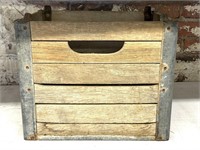 Vintage Wood and Metal Milk Crate 15” x 12” x 13”