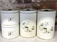 (4) Vintage Tin Kitchen Canisters 9” and 4.5” 
-