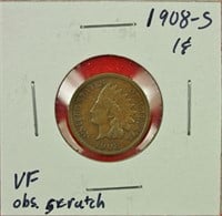 1908-S Indian Cent VF Scratch
