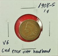 1908-S Indian Cent VG "Cud Error"