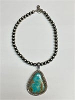 Navaho Silver Beaded Turquoise Necklace